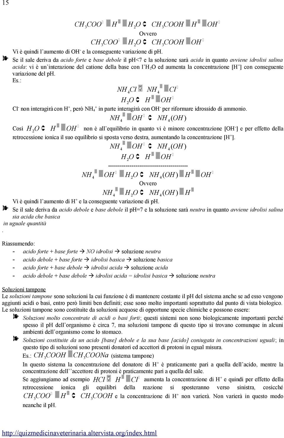 concentrazione [H + ] con conseguente variazione del ph. Es.: NH 4Cl NH 4 Cl H 2 O H OH Cl - non interagirà con H + +, però NH 4 in parte interagirà con OH - per riformare idrossido di ammonio.