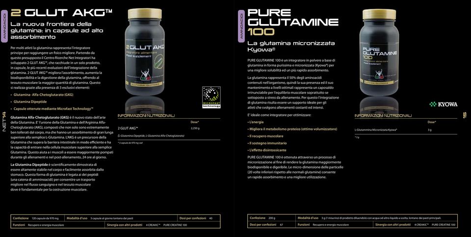 2 GLUT AKG migliora l assorbimento, aumenta la biodisponibilità e la digestione della glutamina, offrendo al tessuto muscolare la maggior quantità di glutamina.