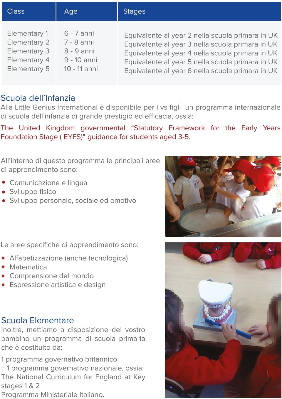 Alla Little Genius International è disponibile per i vs figli un programma internazionale di scuola dell infanzia di grande prestigio ed efficacia, ossia: The United Kingdom governmental Statutory