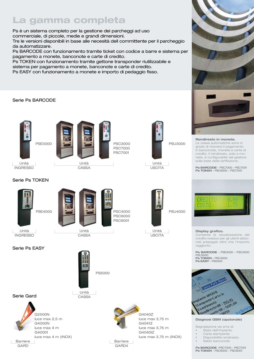 Ps BARCODE con funzionamento tramite ticket con codice a barre e sistema per pagamento a monete, banconote e carte di credito.