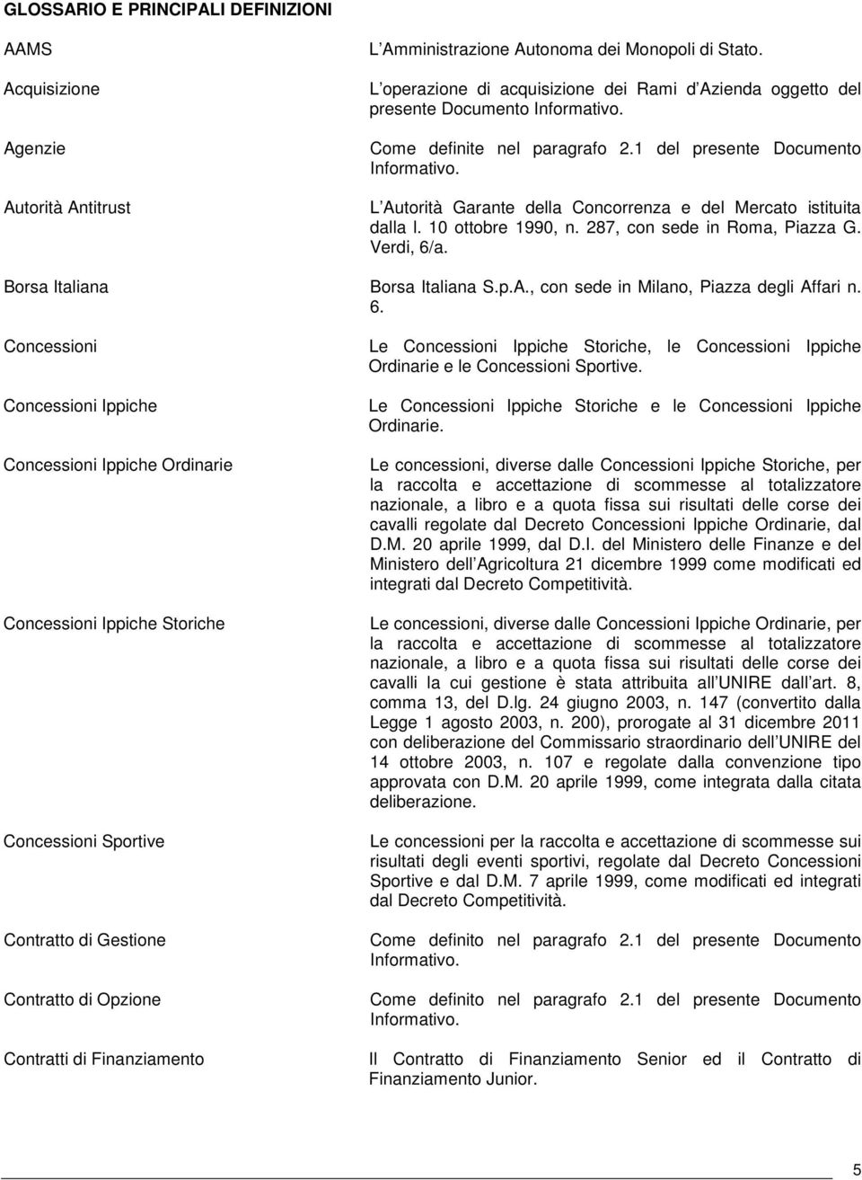 L Autorità Garante della Concorrenza e del Mercato istituita dalla l. 10 ottobre 1990, n. 287, con sede in Roma, Piazza G. Verdi, 6/a. Borsa Italiana Borsa Italiana S.p.A., con sede in Milano, Piazza degli Affari n.