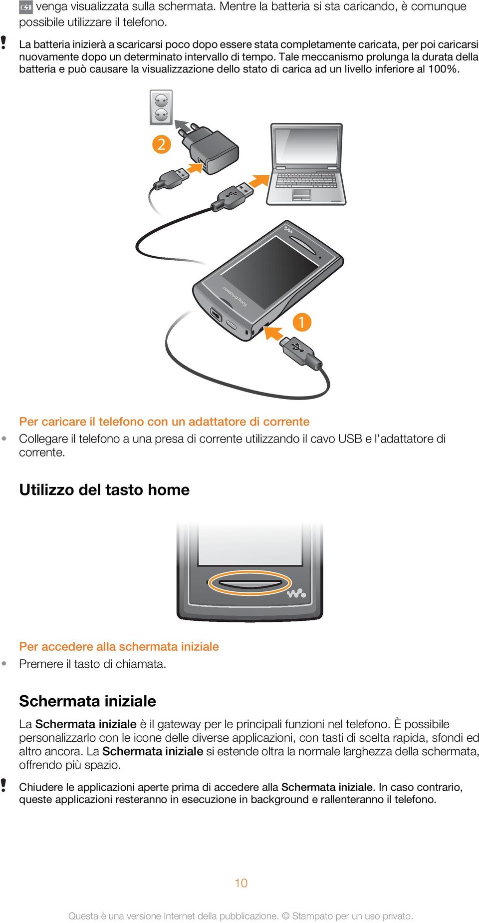 Tale meccanismo prolunga la durata della batteria e può causare la visualizzazione dello stato di carica ad un livello inferiore al 100%.