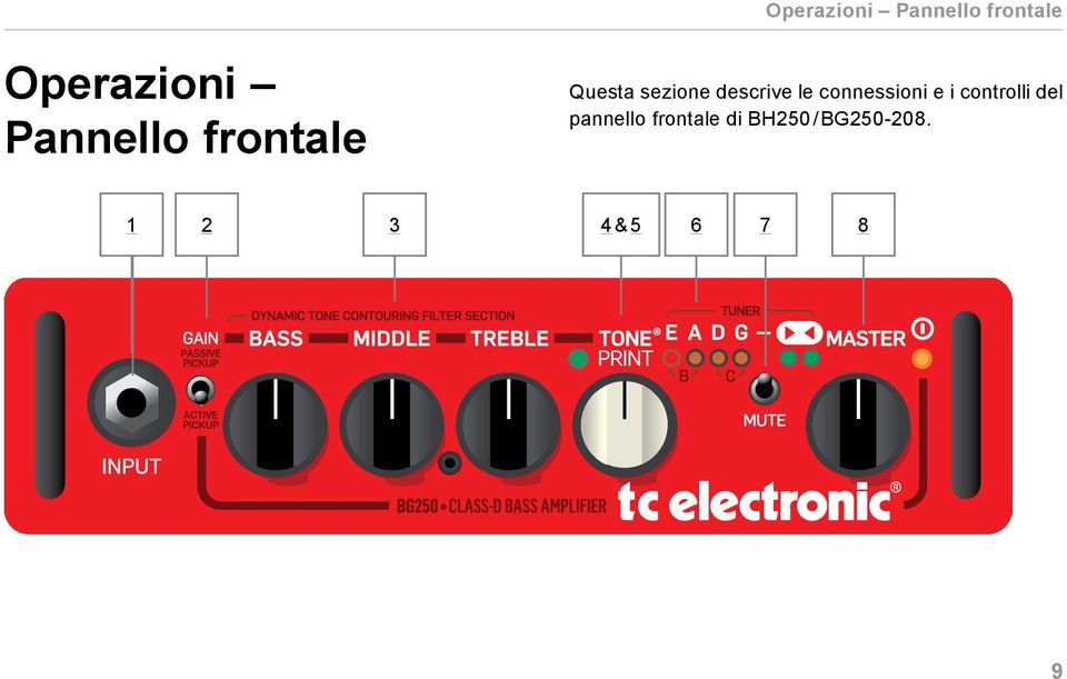 le connessioni e i controlli del pannello