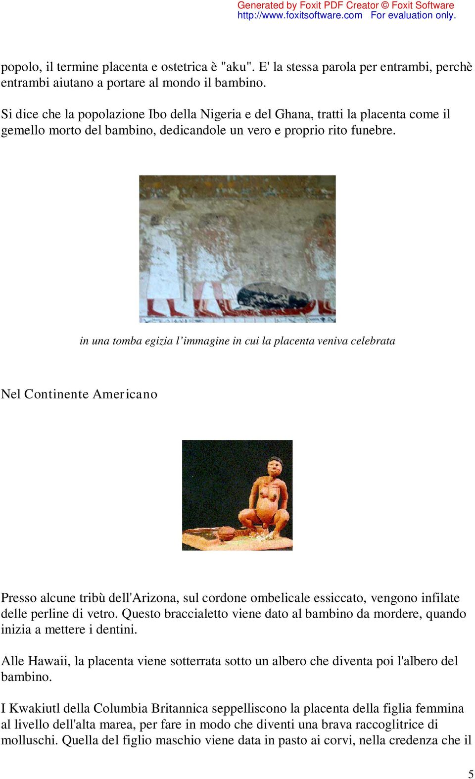 in una tomba egizia l immagine in cui la placenta veniva celebrata Nel Continente Americano Presso alcune tribù dell'arizona, sul cordone ombelicale essiccato, vengono infilate delle perline di vetro.