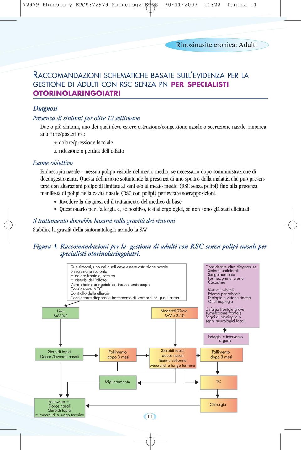 anteriore/posteriore: ± riduzione o perdita dell olfatto Esame obiettivo Endoscopia nasale nessun polipo visibile nel meato medio, se necessario dopo somministrazione di decongestionante.