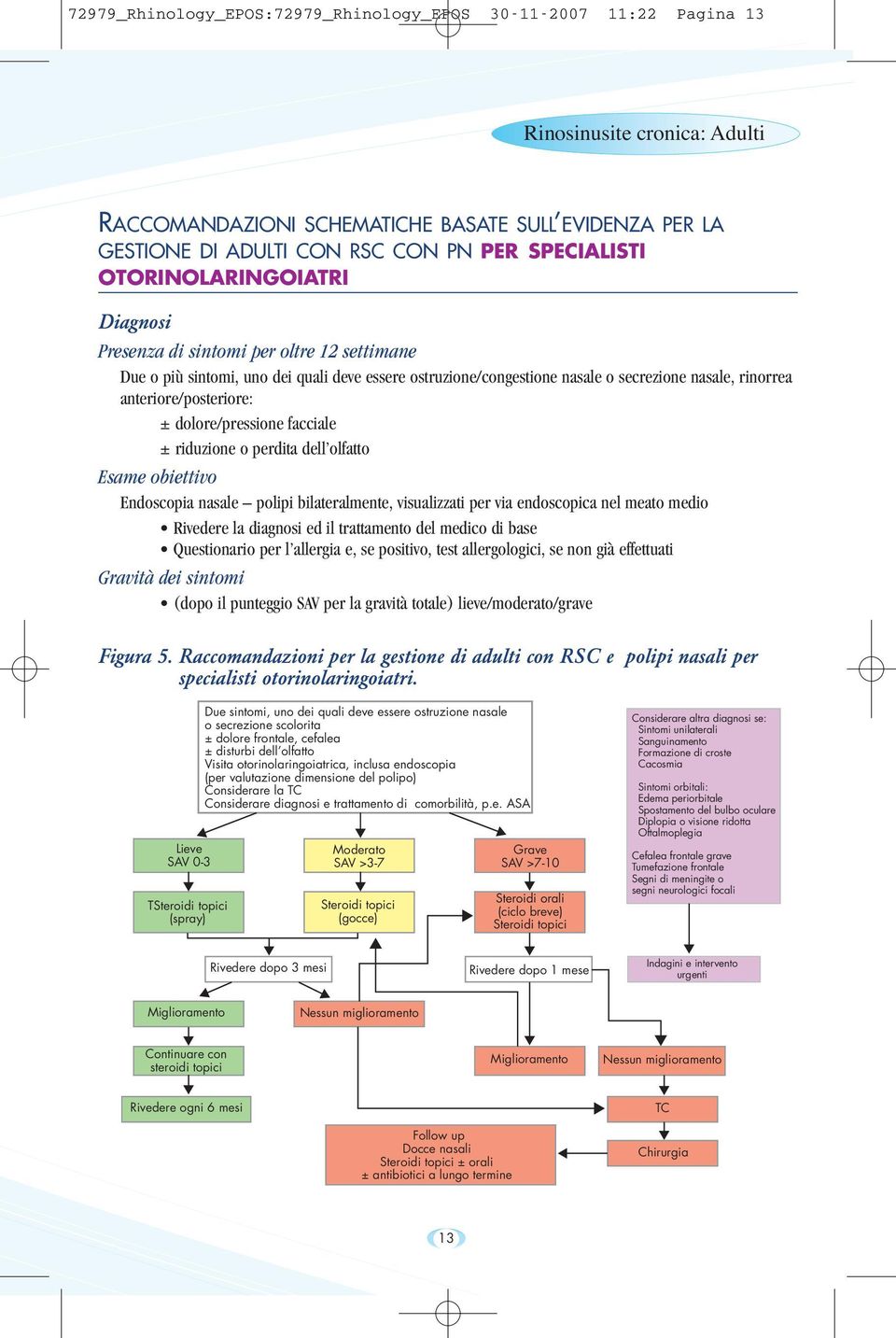 anteriore/posteriore: ± riduzione o perdita dell olfatto Esame obiettivo Endoscopia nasale polipi bilateralmente, visualizzati per via endoscopica nel meato medio Rivedere la diagnosi ed il