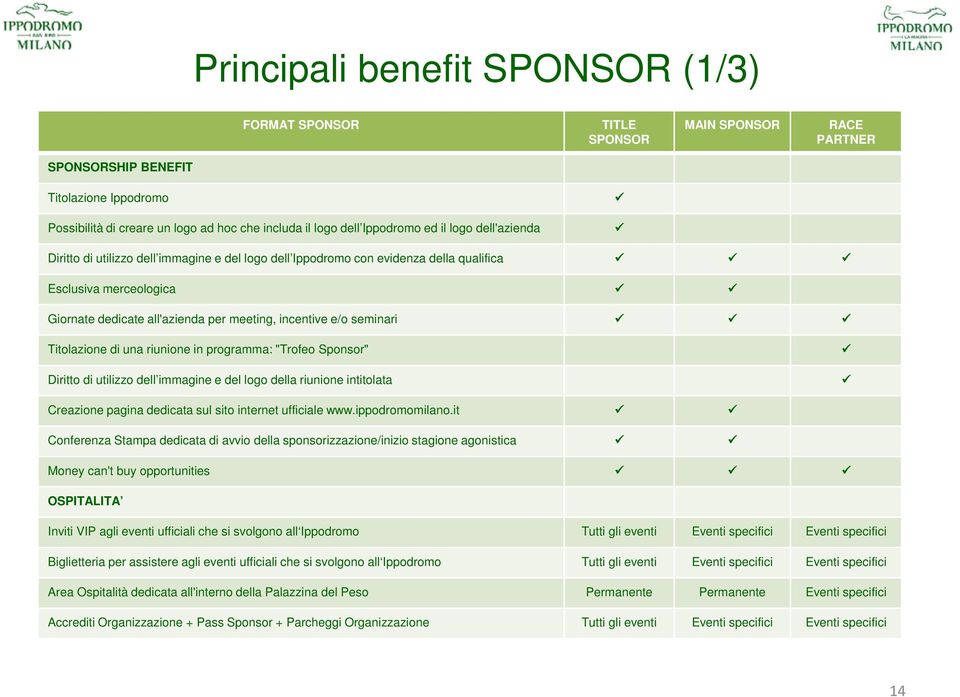 e/o seminari Titolazione di una riunione in programma: "Trofeo Sponsor" Diritto di utilizzo dell immagine e del logo della riunione intitolata Creazione pagina dedicata sul sito internet ufficiale