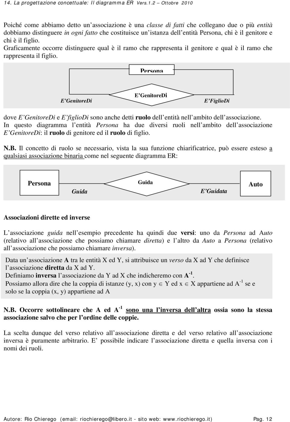 E GenitoreDi E GenitoreDi E FiglioDi dove E GenitoreDi e E figliodi sono anche detti ruolo dell entità nell ambito dell associazione.