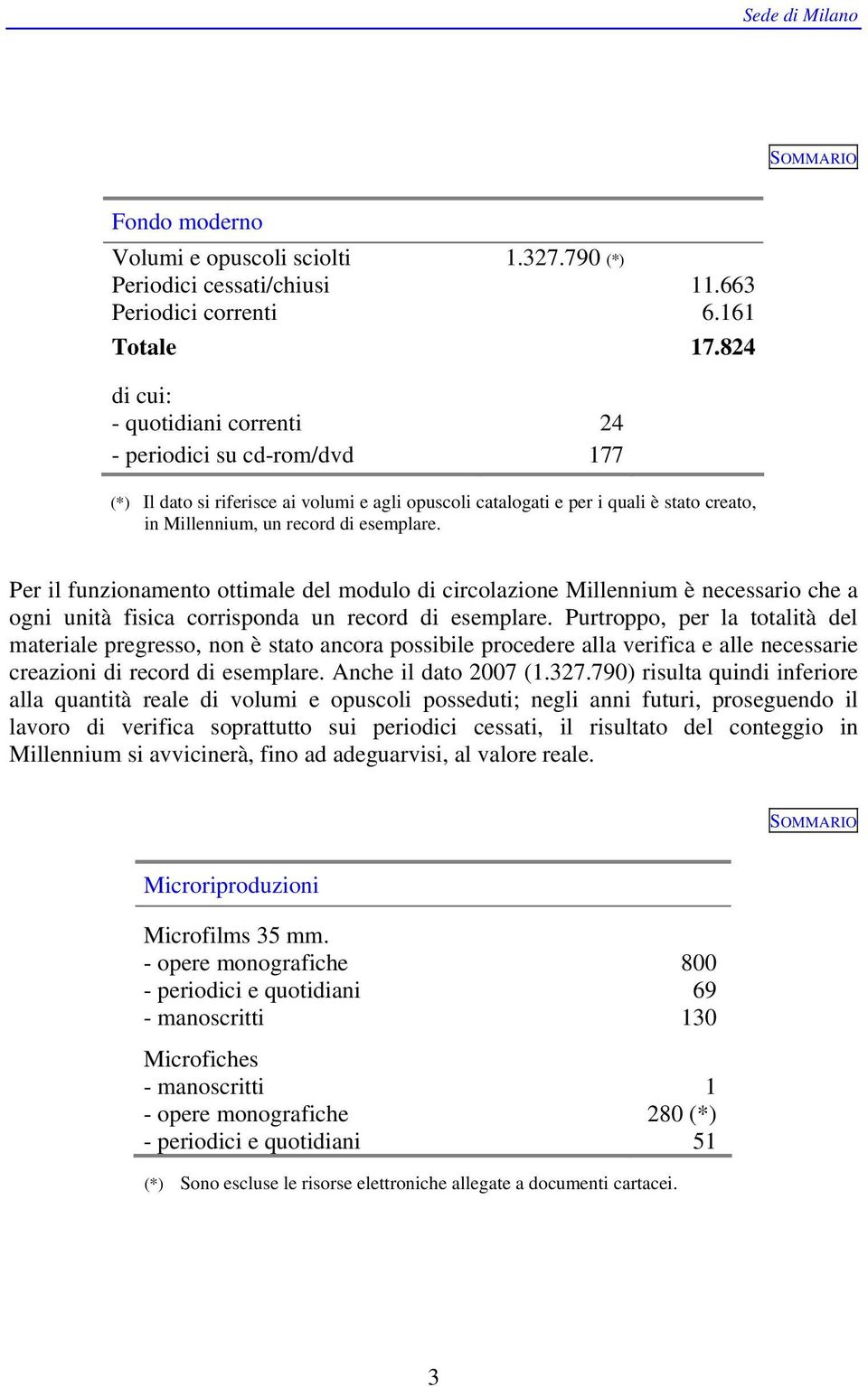 Per il funzionamento ottimale del modulo di circolazione Millennium è necessario che a ogni unità fisica corrisponda un record di esemplare.