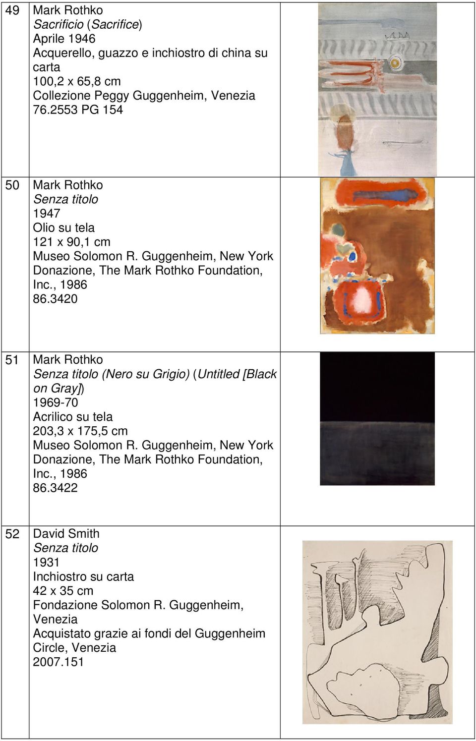3420 51 Mark Rothko (Nero su Grigio) (Untitled [Black on Gray]) 1969-70 Acrilico su tela 203,3 x 175,5 cm Donazione, The Mark Rothko