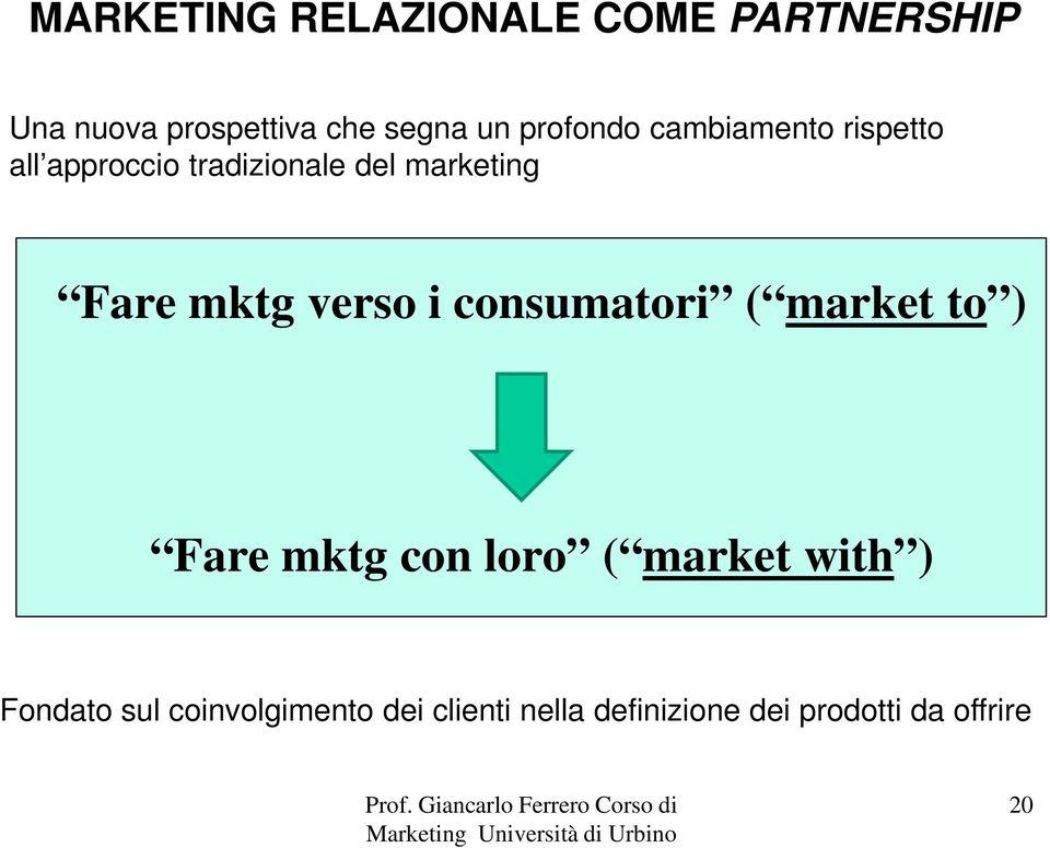 mktg verso i consumatori ( market to ) Fare mktg con loro ( market with )