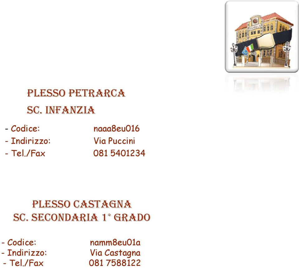 Puccini - Tel./Fax 081 5401234 PLESSO CASTAGNA SC.