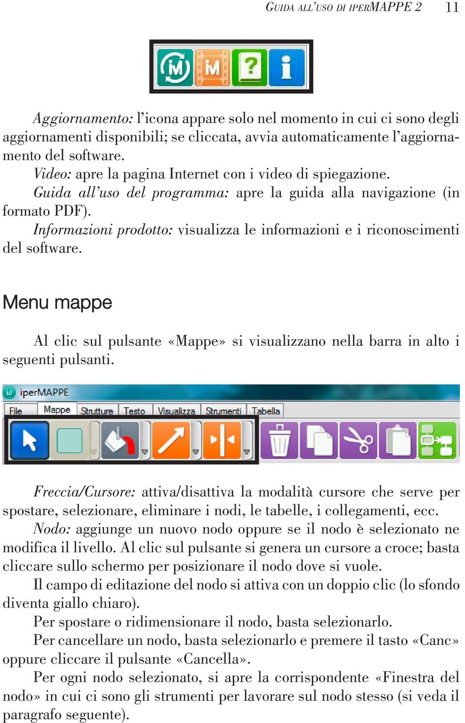 Informazioni prodotto: visualizza le informazioni e i riconoscimenti del software. Menu mappe Al clic sul pulsante «Mappe» si visualizzano nella barra in alto i seguenti pulsanti.