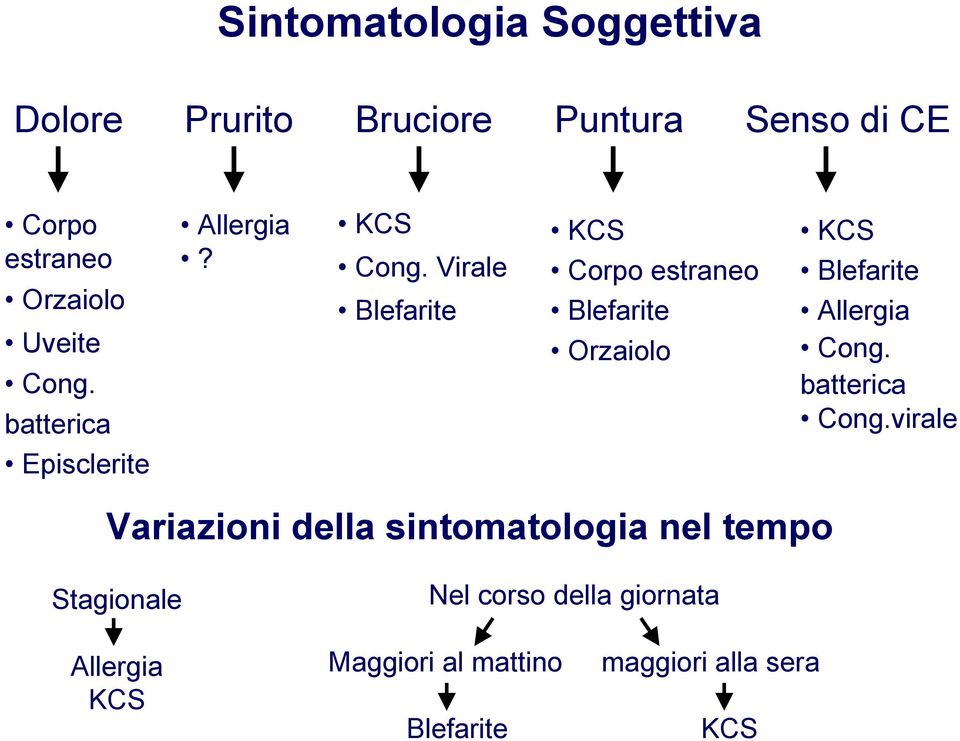 Virale Blefarite KCS Corpo estraneo Blefarite Orzaiolo KCS Blefarite Allergia Cong. batterica Cong.