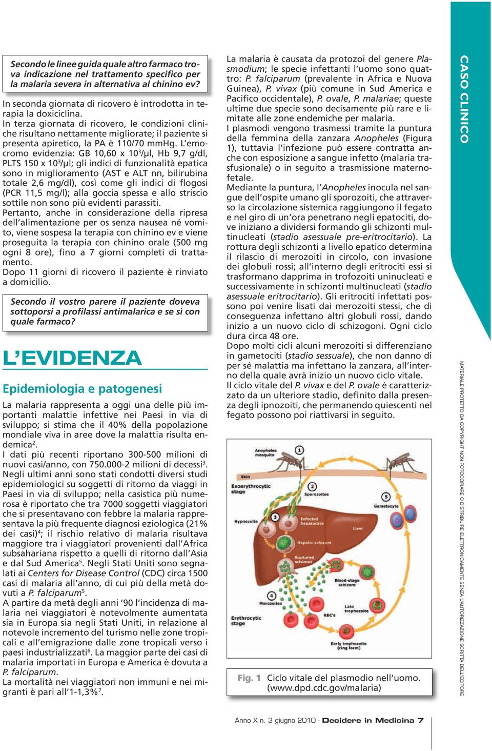 In terza giornata di ricovero, le condizioni cliniche risultano nettamente migliorate; il paziente si presenta apiretico, la PA è 110/70 mmhg.