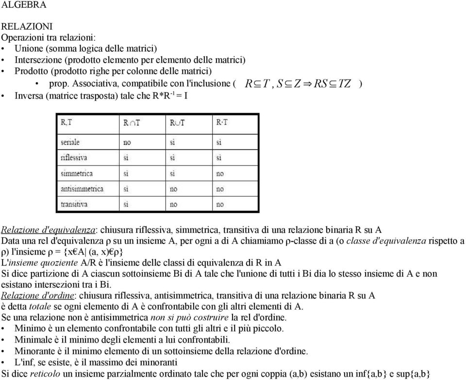 binaria R su A Data una rel d'equivalenza ρ su un insieme A, per ogni a di A chiamiamo ρ-classe di a (o classe d'equivalenza rispetto a ρ) l'insieme ρ = {x A (a, x) ρ} L'insieme quoziente A/R è