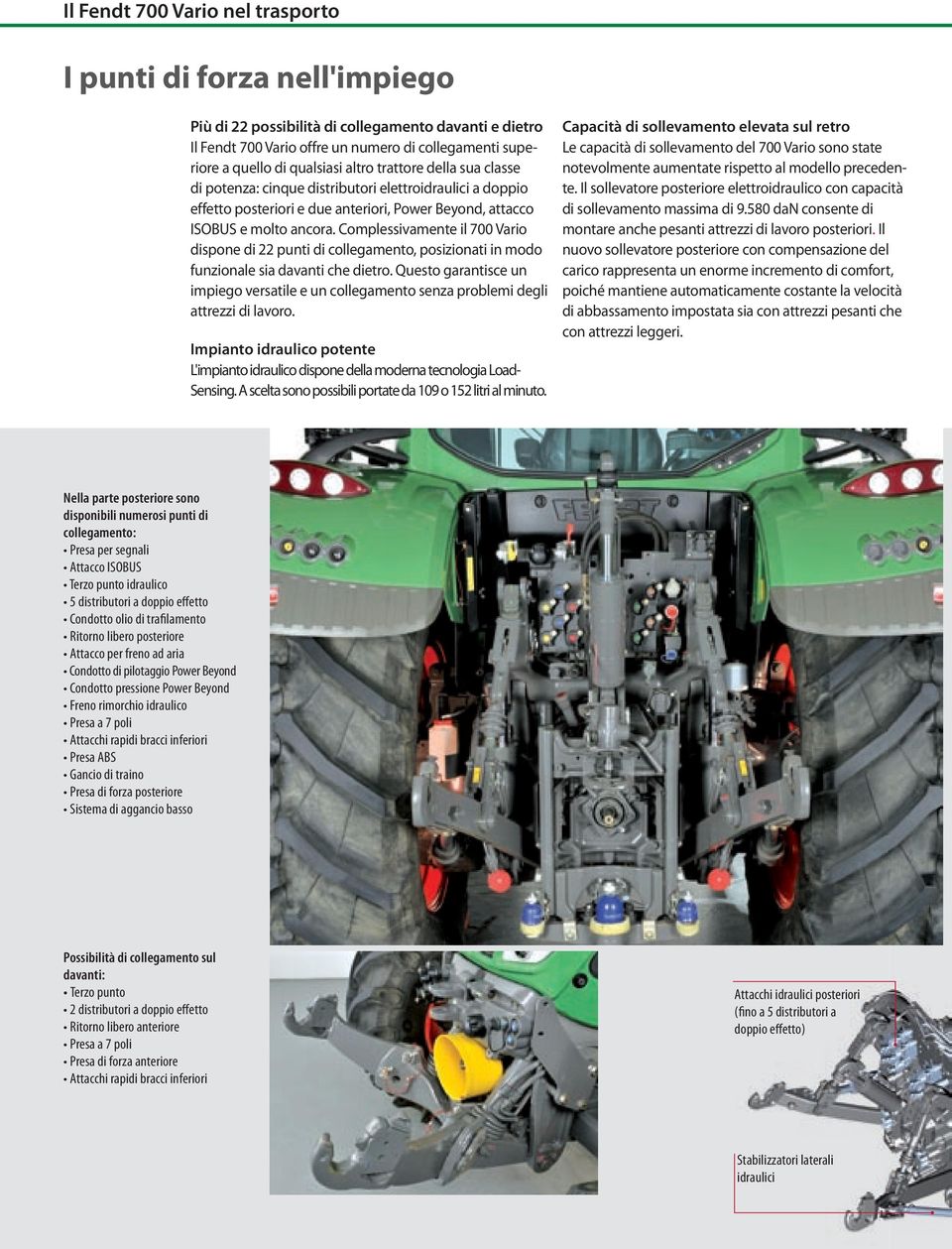 Complessivamente il 700 Vario dispone di 22 punti di collegamento, posizionati in modo funzionale sia davanti che dietro.