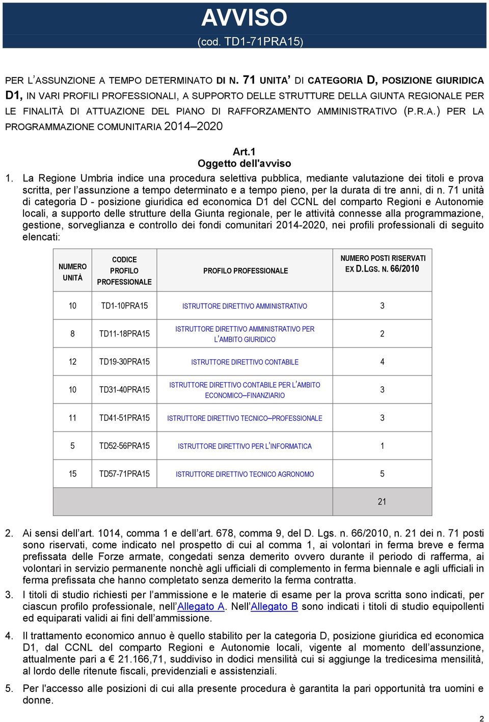 AMMINISTRATIVO (P.R.A.) PER LA PROGRAMMAZIONE COMUNITARIA 2014 2020 Art.1 Oggetto dell'avviso 1.