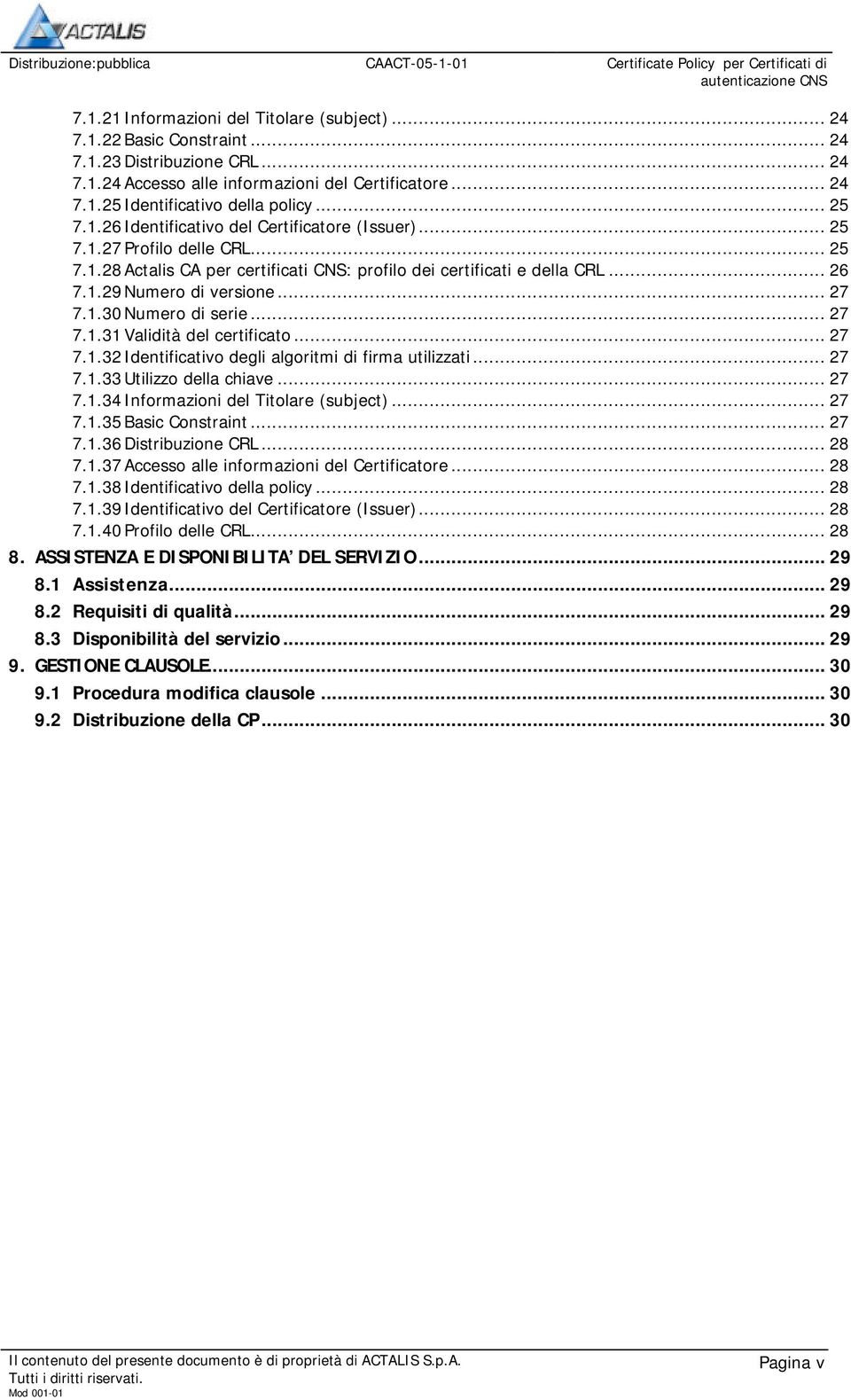 .. 27 7.1.30Numero di serie... 27 7.1.31Validità del certificato... 27 7.1.32Identificativo degli algoritmi di firma utilizzati... 27 7.1.33Utilizzo della chiave... 27 7.1.34Informazioni del Titolare (subject).