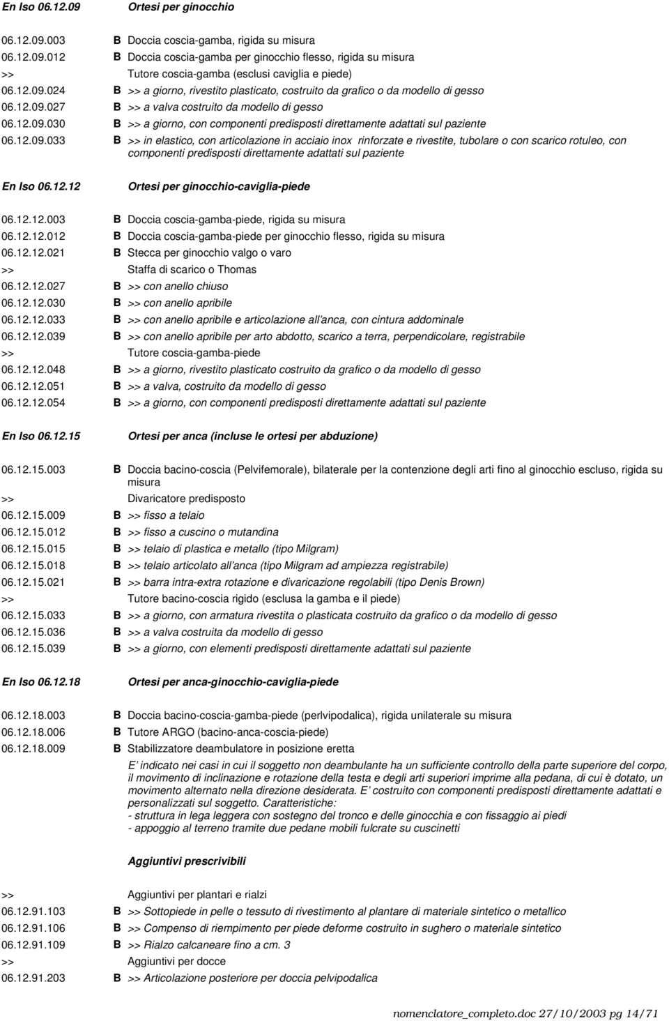 12.09.033 B >> in elastico, con articolazione in acciaio inox rinforzate e rivestite, tubolare o con scarico rotuleo, con componenti predisposti direttamente adattati sul paziente En Iso 06.12.12 Ortesi per ginocchio-caviglia-piede 06.