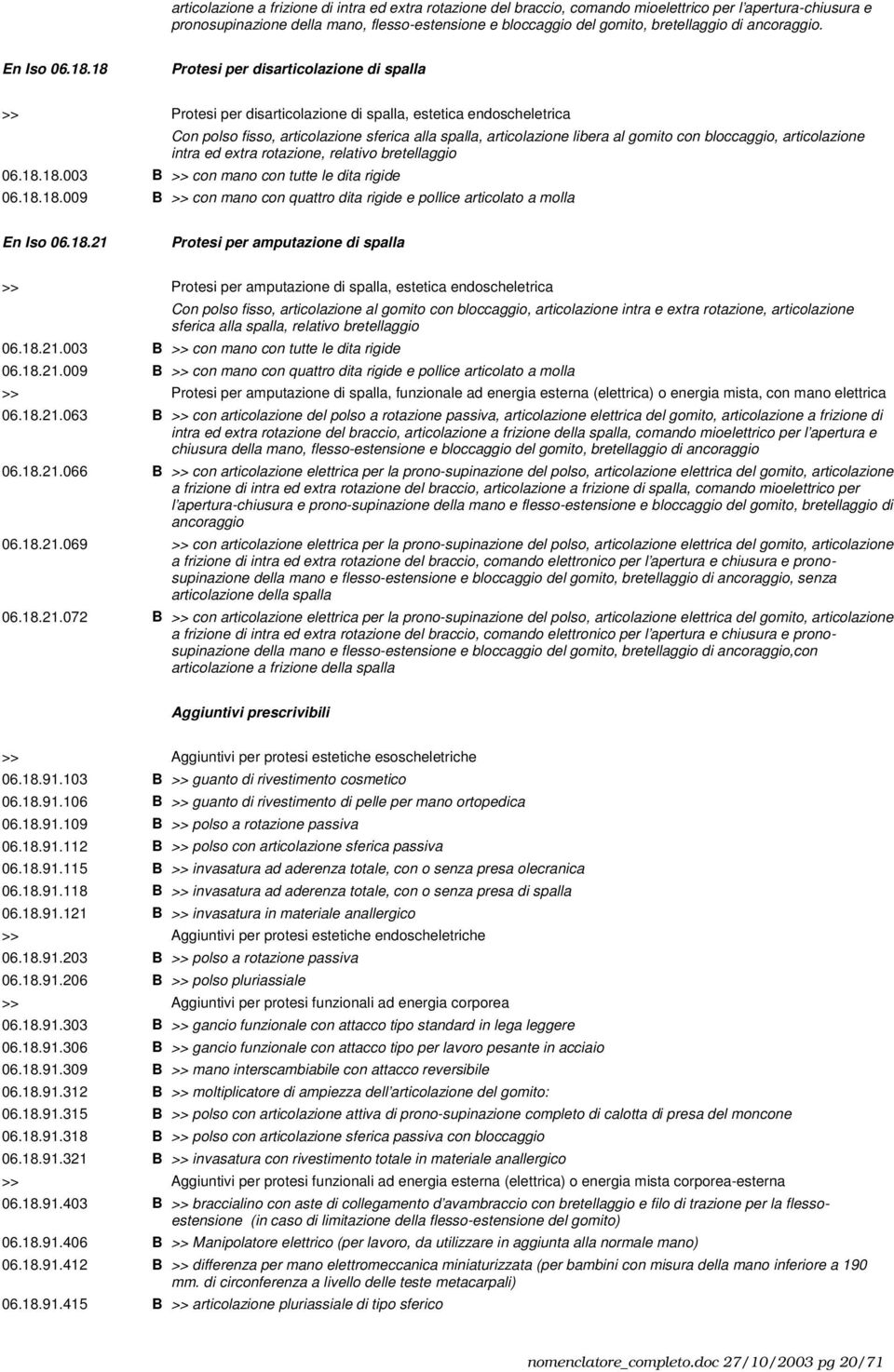 18 Protesi per disarticolazione di spalla >> Protesi per disarticolazione di spalla, estetica endoscheletrica Con polso fisso, articolazione sferica alla spalla, articolazione libera al gomito con