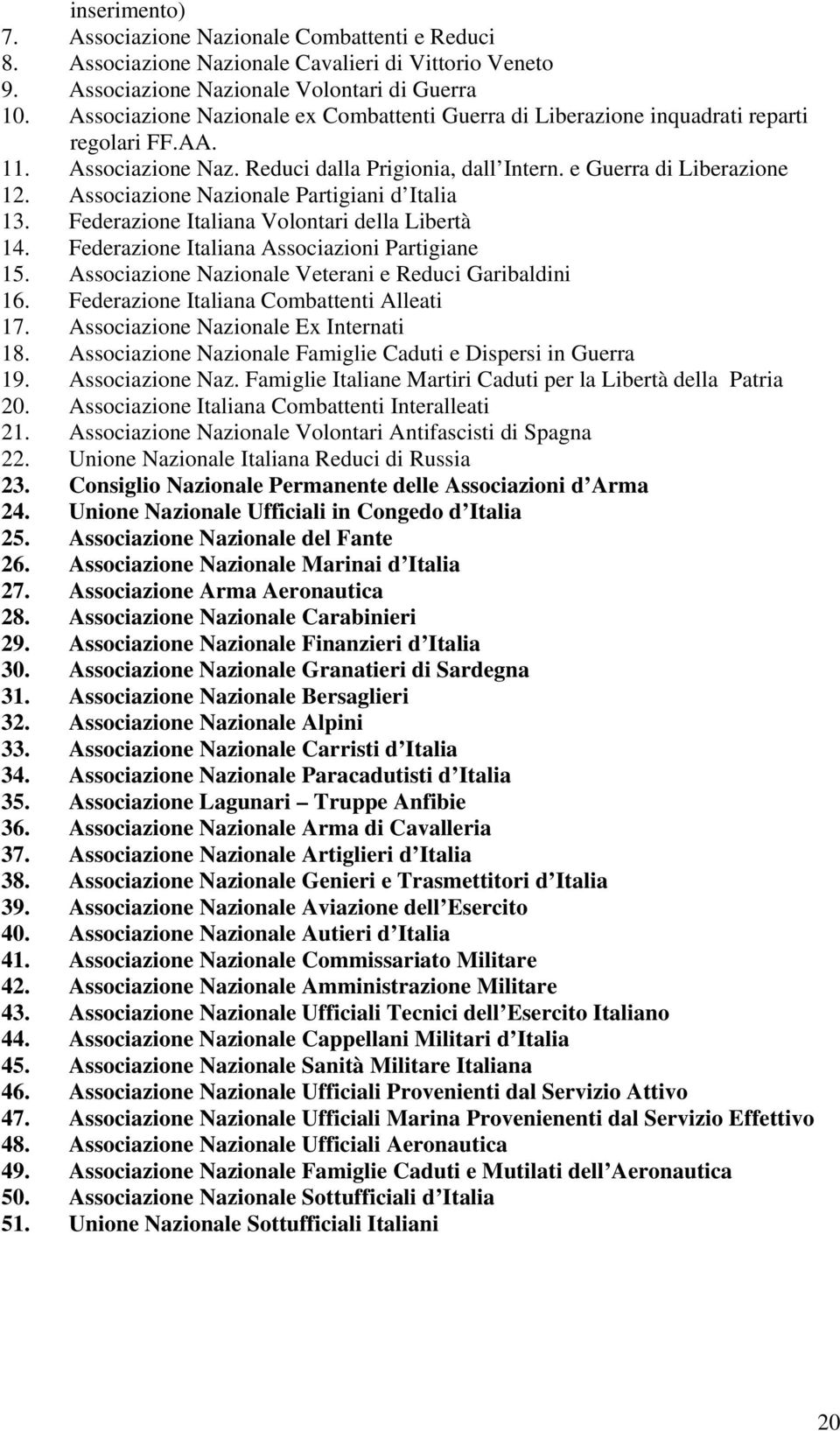 Associazione Nazionale Partigiani d Italia 13. Federazione Italiana Volontari della Libertà 14. Federazione Italiana Associazioni Partigiane 15.