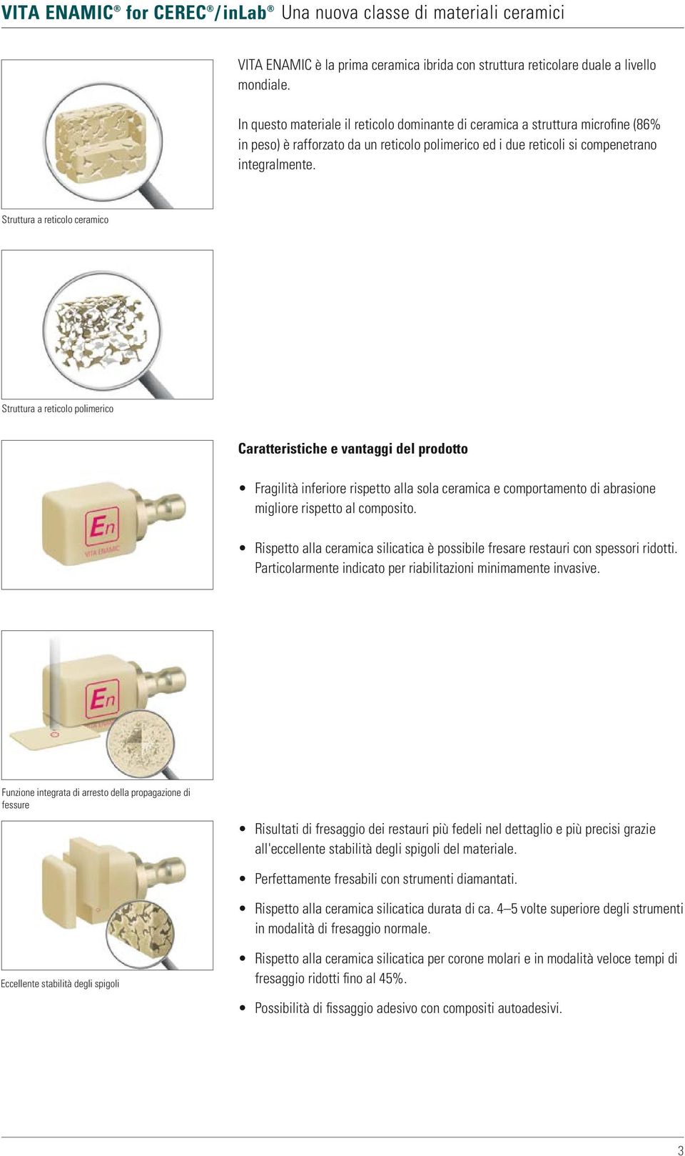 Struttura a reticolo ceramico Struttura a reticolo polimerico Caratteristiche e vantaggi del prodotto Fragilità inferiore rispetto alla sola ceramica e comportamento di abrasione migliore rispetto al