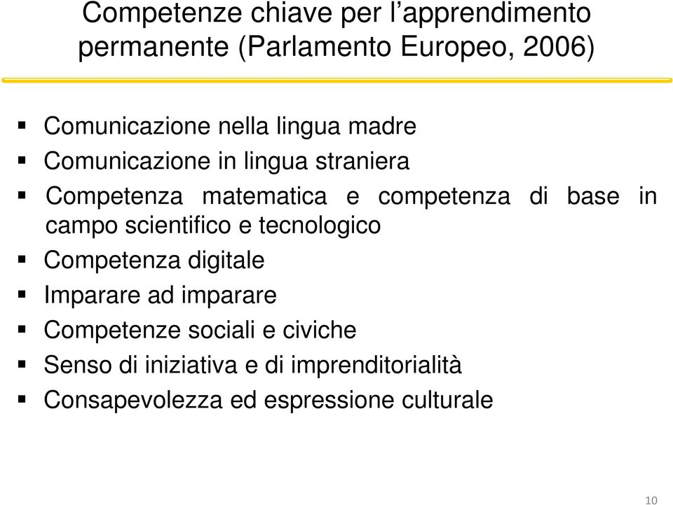 base in campo scientifico e tecnologico Competenza digitale Imparare ad imparare Competenze