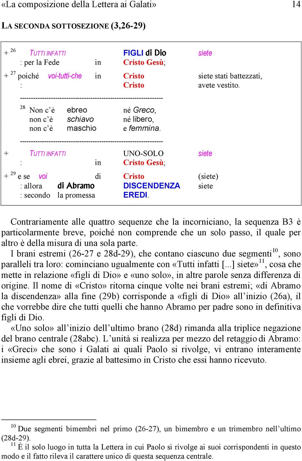 ----------------------------------------------------------------- + TUTTI INFATTI UNO-SOLO siete : in Cristo Gesù; + 29 e se voi di Cristo (siete) : allora di Abramo DISCENDENZA siete : secondo la