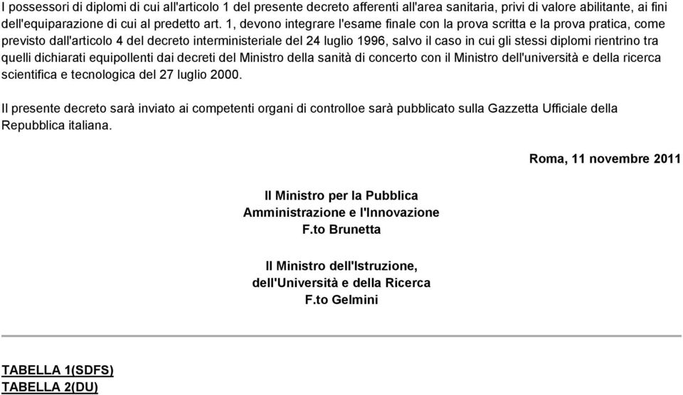 rientrino tra quelli dichiarati equipollenti dai decreti del Ministro della sanità di concerto con il Ministro dell'università e della ricerca scientifica e tecnologica del 27 luglio 2000.