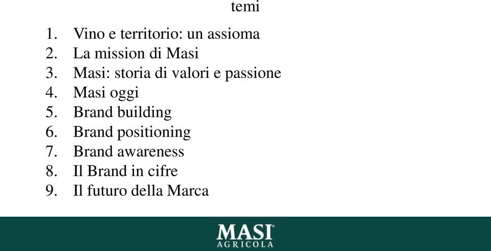 Masi: storia di valori e passione 4. Masi oggi 5.