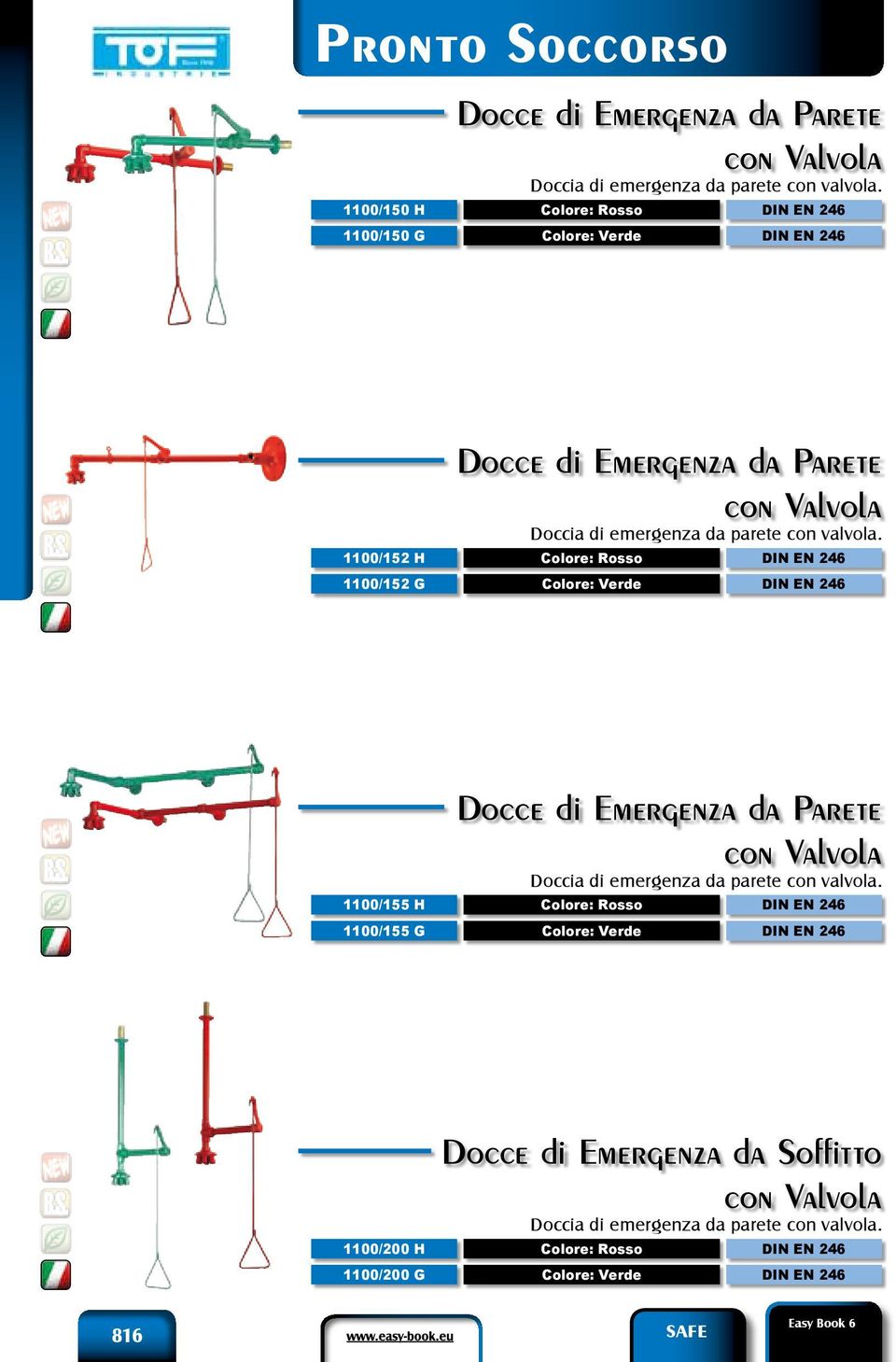 Emergenza da Soffitto con Valvola Doccia di emergenza da parete con valvola. 816