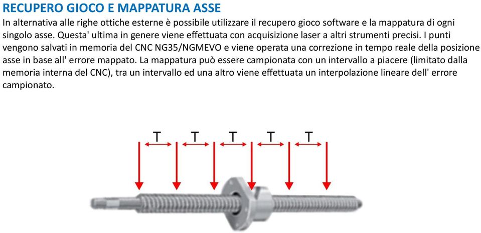 I punti vengono salvati in memoria del CNC NG35/NGMEVO e viene operata una correzione in tempo reale della posizione asse in base all' errore mappato.