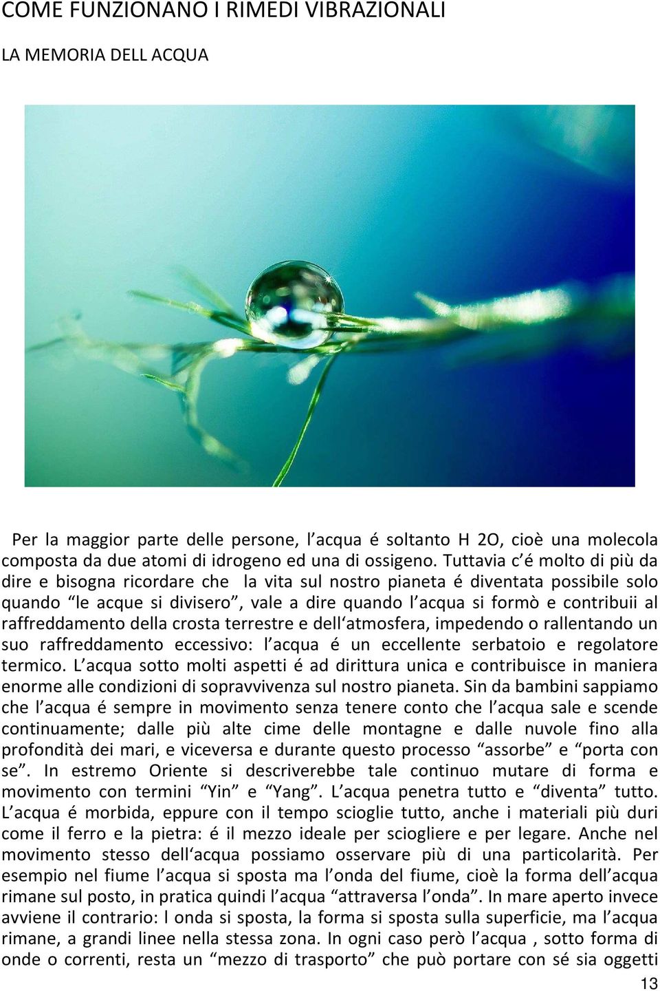 raffreddamento della crosta terrestre e dell atmosfera, impedendo o rallentando un suo raffreddamento eccessivo: l acqua é un eccellente serbatoio e regolatore termico.