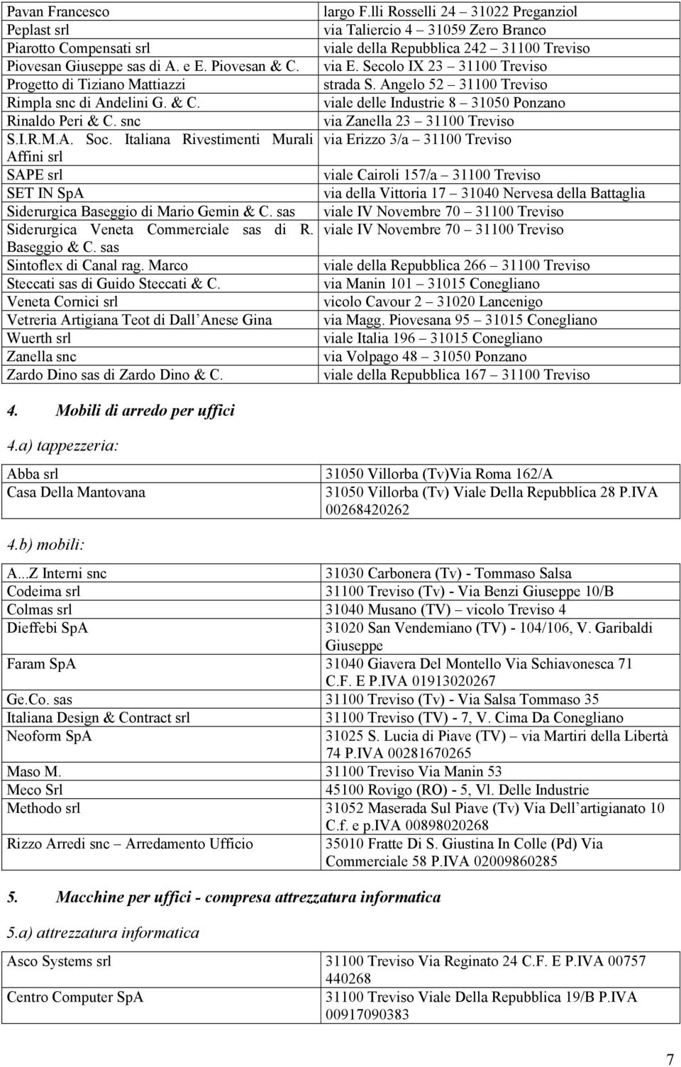 Marco Steccati sas di Guido Steccati & C. Veneta Cornici srl Vetreria Artigiana Teot di Dall Anese Gina Wuerth srl Zanella snc Zardo Dino sas di Zardo Dino & C. largo F.