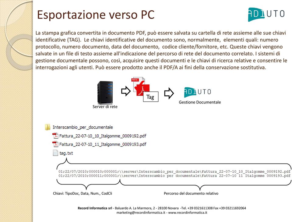 Queste chiavi vengono salvate in un file di testo assieme all'indicazione del percorso di rete del documento correlato.