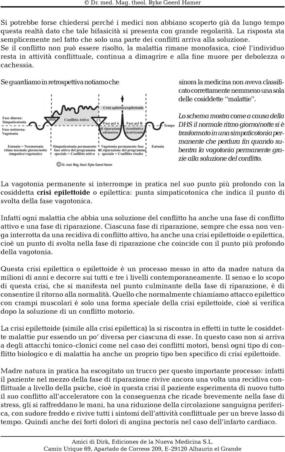 Se il conflitto non può essere risolto, la malattia rimane monofasica, cioè l individuo resta in attività conflittuale, continua a dimagrire e alla fine muore per debolezza o cachessia.