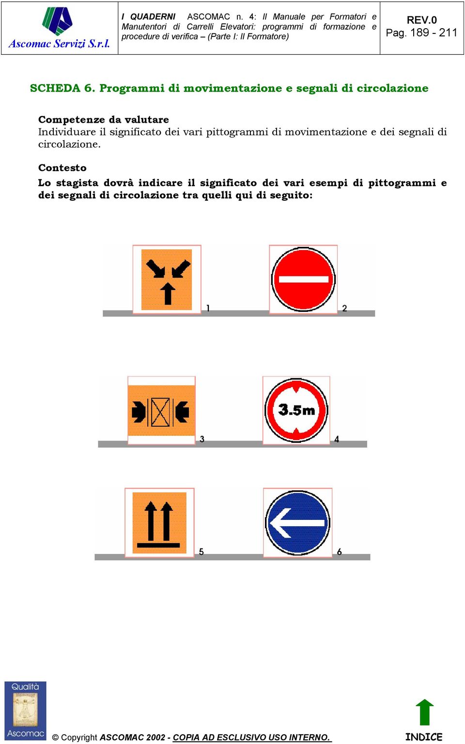 Individuare il significato dei vari pittogrammi di movimentazione e dei segnali di