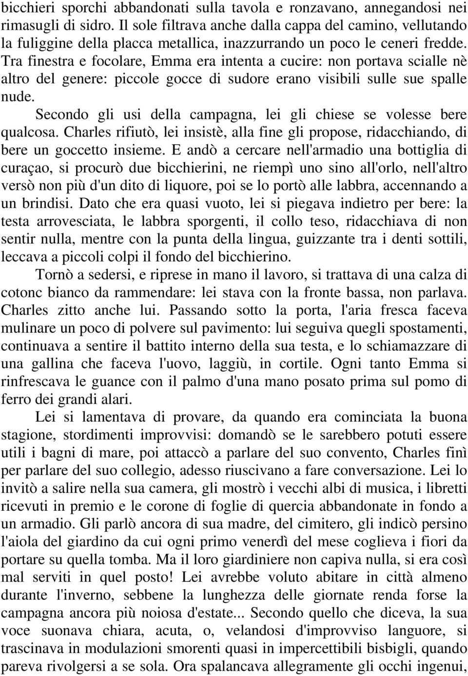 Tra finestra e focolare, Emma era intenta a cucire: non portava scialle nè altro del genere: piccole gocce di sudore erano visibili sulle sue spalle nude.