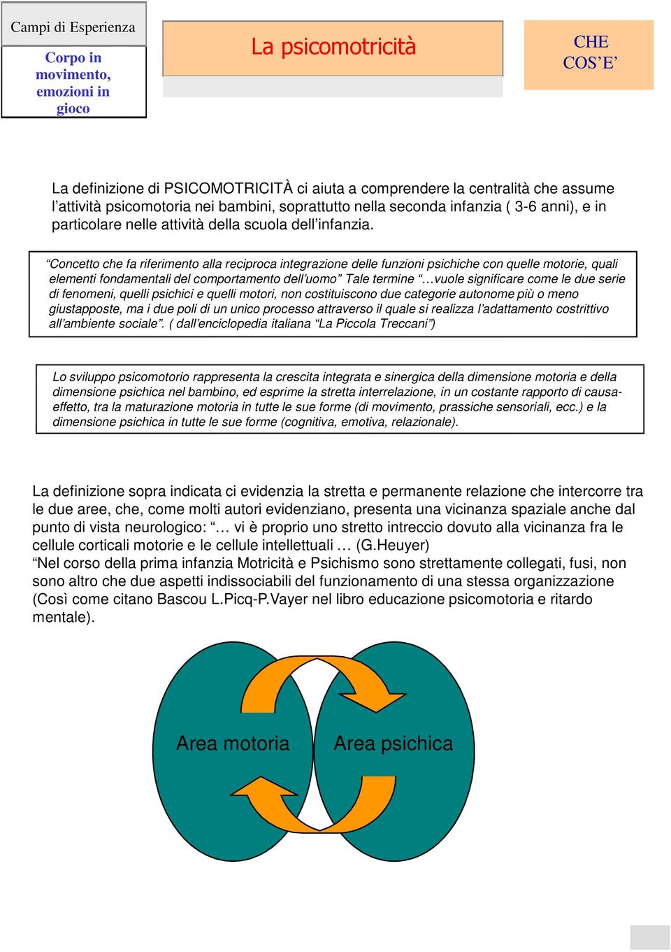 Concetto che fa riferimento alla reciproca integrazione delle funzioni psichiche con quelle motorie, quali elementi fondamentali del comportamento dell uomo Tale termine vuole significare come le due