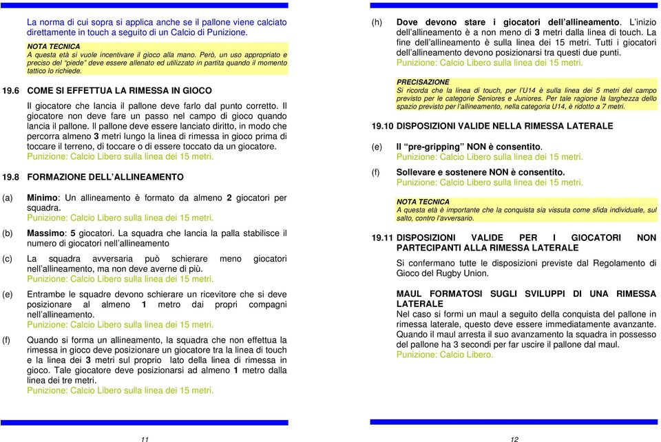 6 COME SI EFFETTUA LA RIMESSA IN GIOCO Il giocatore che lancia il pallone deve farlo dal punto corretto. Il giocatore non deve fare un passo nel campo di gioco quando lancia il pallone.