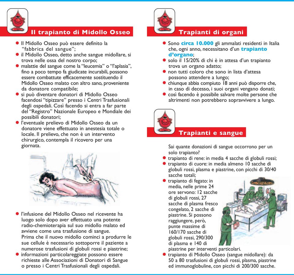 compatibile; si può diventare donatori di Midollo Osseo facendosi tipizzare presso i Centri Trasfusionali degli ospedali.