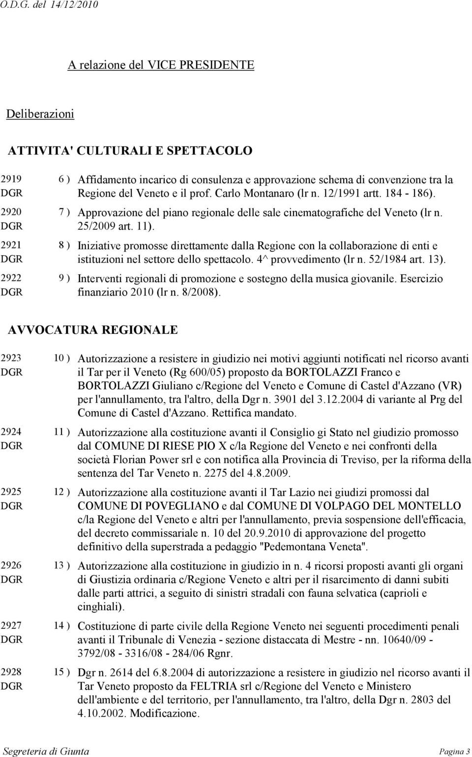 Iniziative promosse direttamente dalla Regione con la collaborazione di enti e istituzioni nel settore dello spettacolo. 4^ provvedimento (lr n. 52/1984 art. 13).