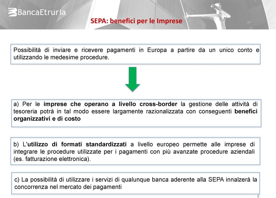 organizzativi e di costo b) L'utilizzo di formati standardizzati a livello europeo permette alle imprese di integrare le procedure utilizzate per i pagamenti con più