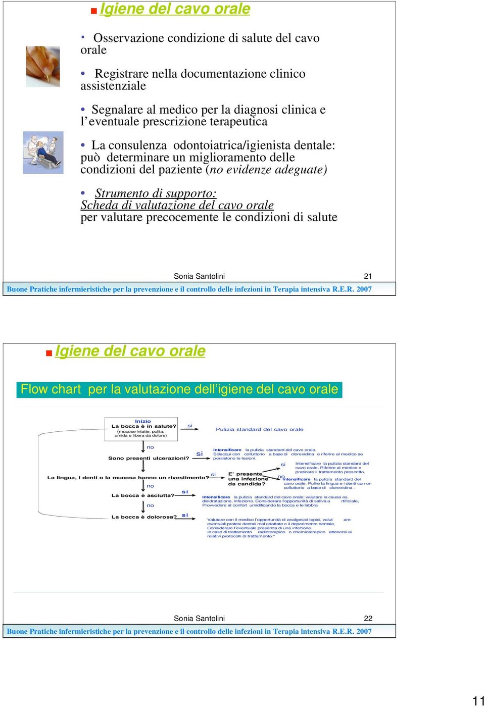 orale per valutare precocemente le condizioni di salute Sonia Santolini 21 Igiene del cavo orale Flow chart per la valutazione dell igiene del cavo orale Inizio La bocca è in salute?