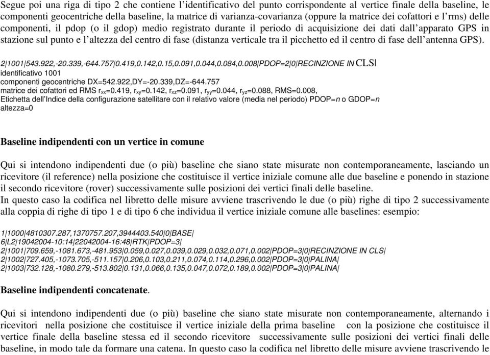 centro di fase (distanza verticale tra il picchetto ed il centro di fase dell antenna GPS). 2 1001 543.922,-20.339,-644.757 0.419,0.142,0.15,0.091,0.044,0.084,0.