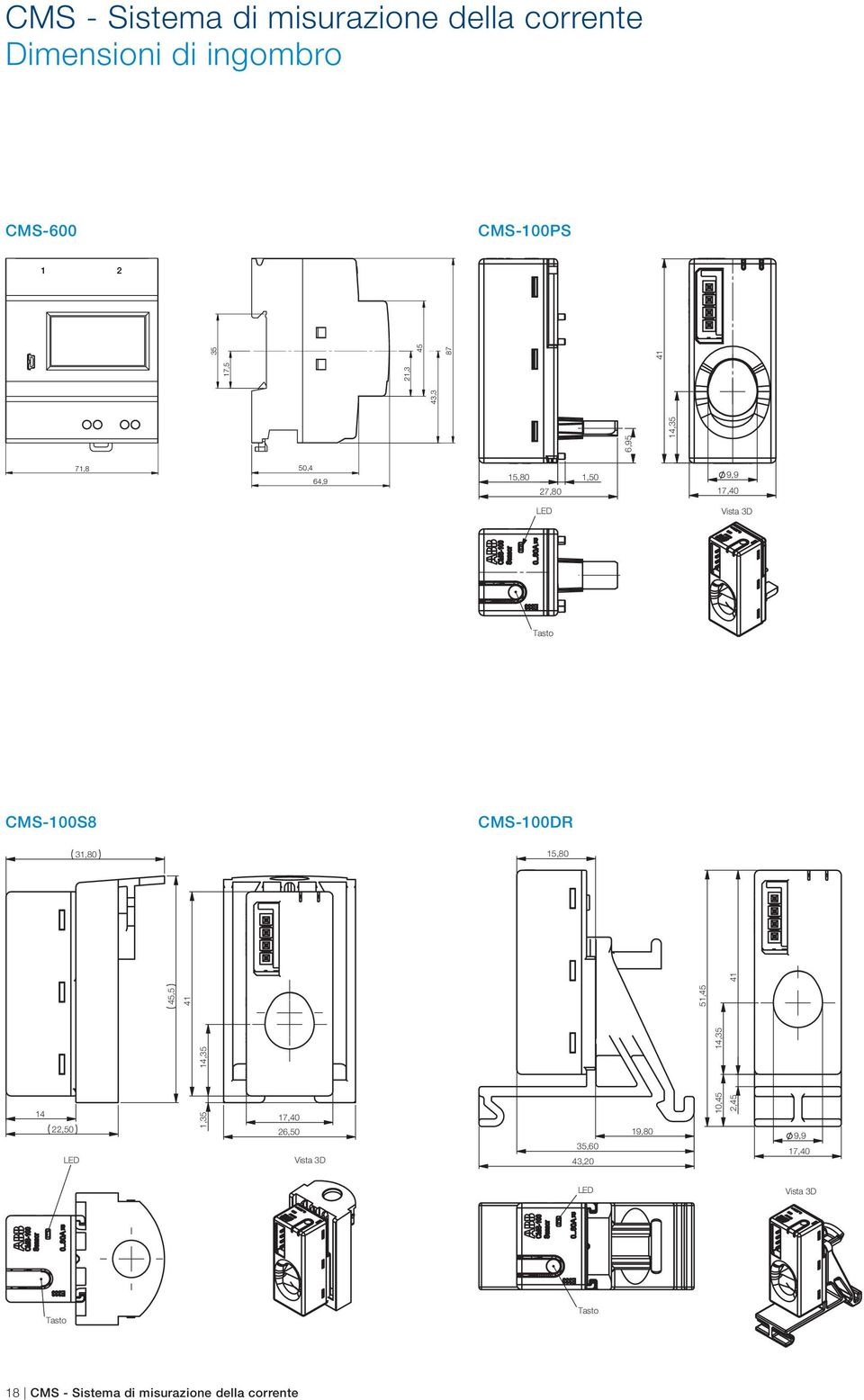 Tasto CMS-100S8 CMS-100DR 15,80 51,45 41 14 22,50 LED 14,35 1,35 17,40 26,50 Vista 3D 35,60 43,20