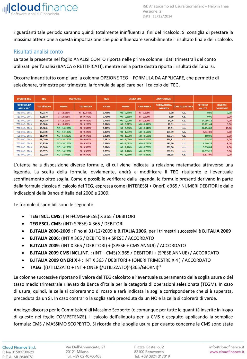 Risultati analisi conto La tabella presente nel foglio ANALISI CONTO riporta nelle prime colonne i dati trimestrali del conto utilizzati per l analisi (BANCA o RETTIFICATI), mentre nella parte destra