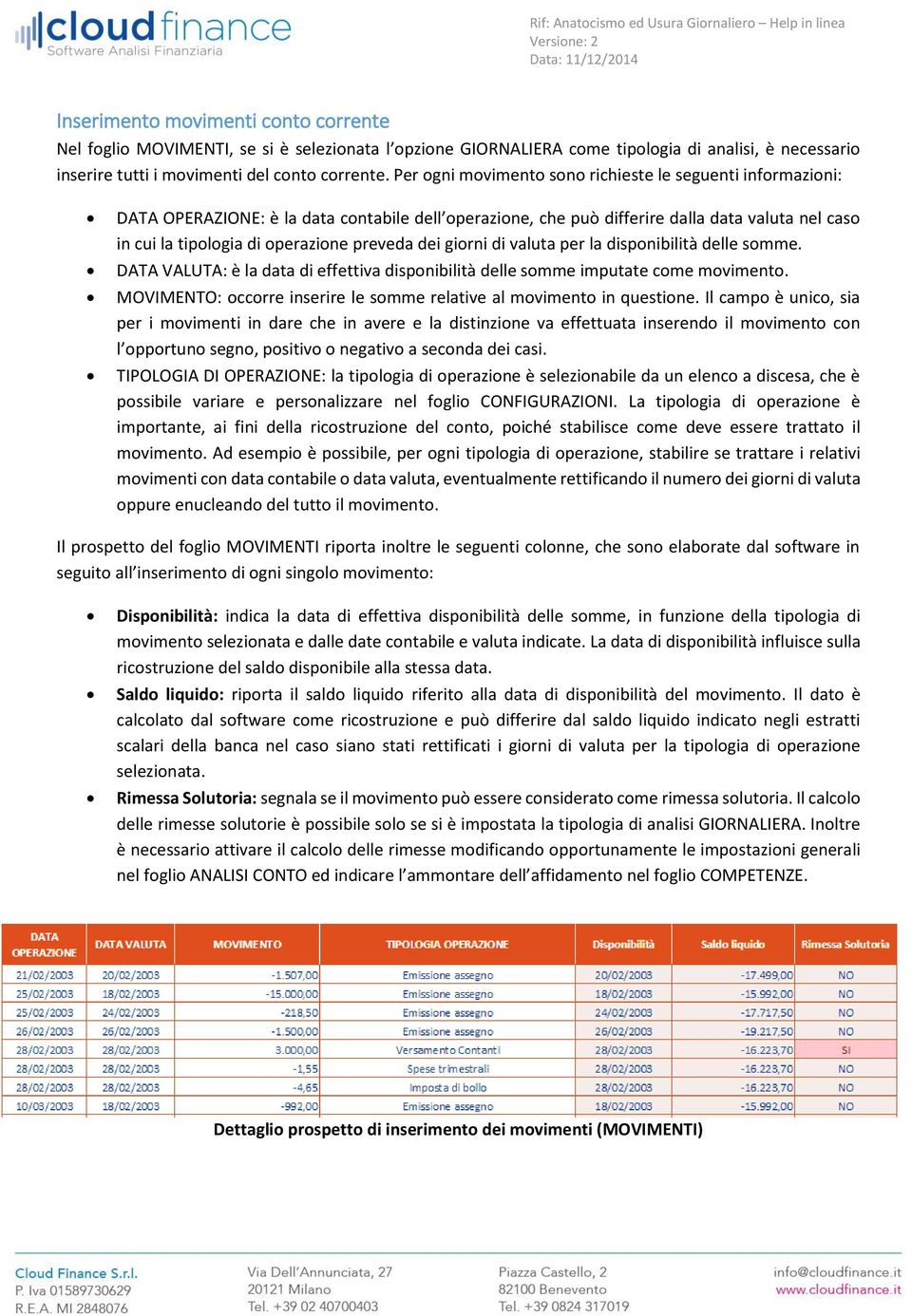 preveda dei giorni di valuta per la disponibilità delle somme. DATA VALUTA: è la data di effettiva disponibilità delle somme imputate come movimento.