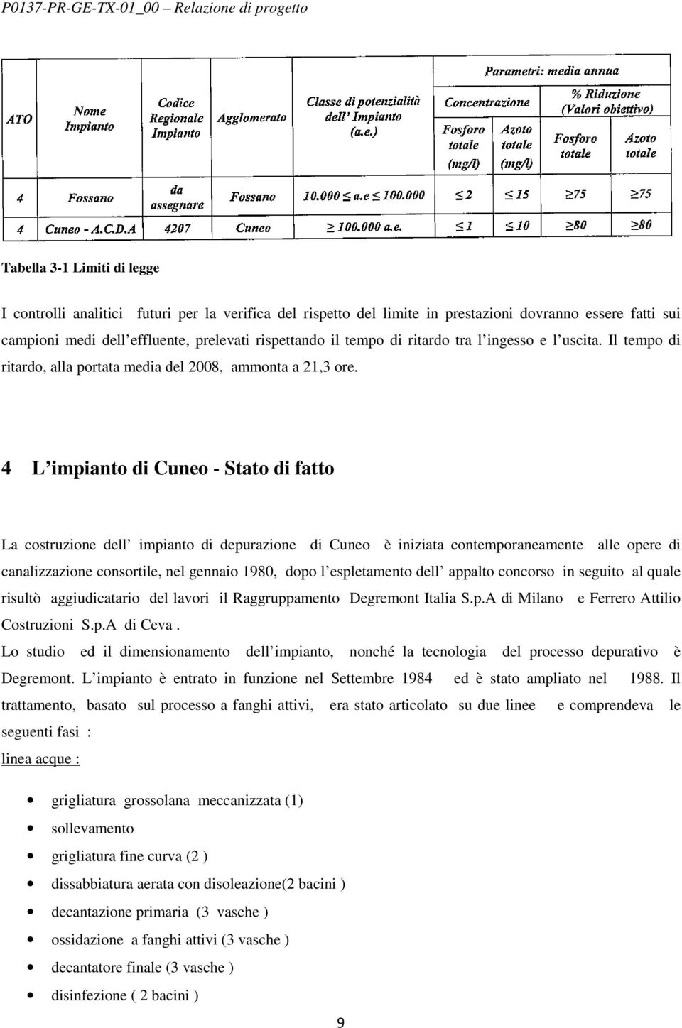 4 L impianto di Cuneo - Stato di fatto La costruzione dell impianto di depurazione di Cuneo è iniziata contemporaneamente alle opere di canalizzazione consortile, nel gennaio 1980, dopo l